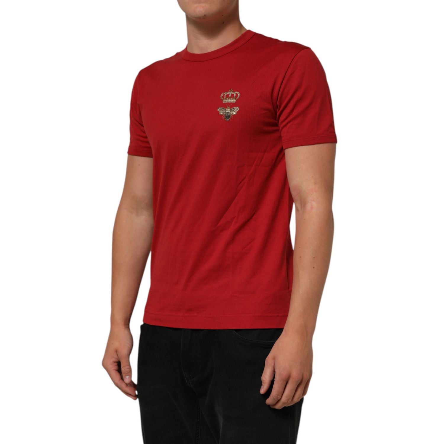 Dolce & Gabbana Red Crown Bee Cotton Short Sleeve T-shirt