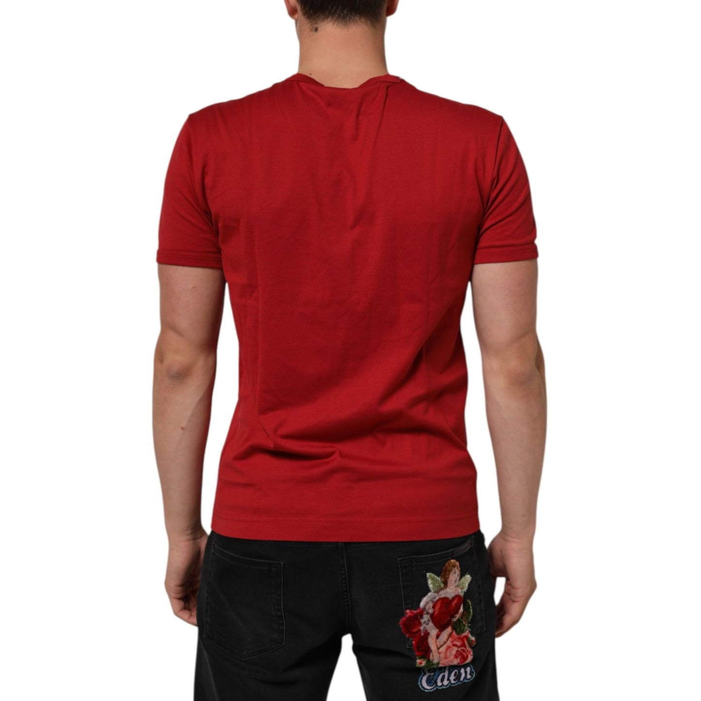 Dolce & Gabbana Red Crown Bee Cotton Short Sleeve T-shirt
