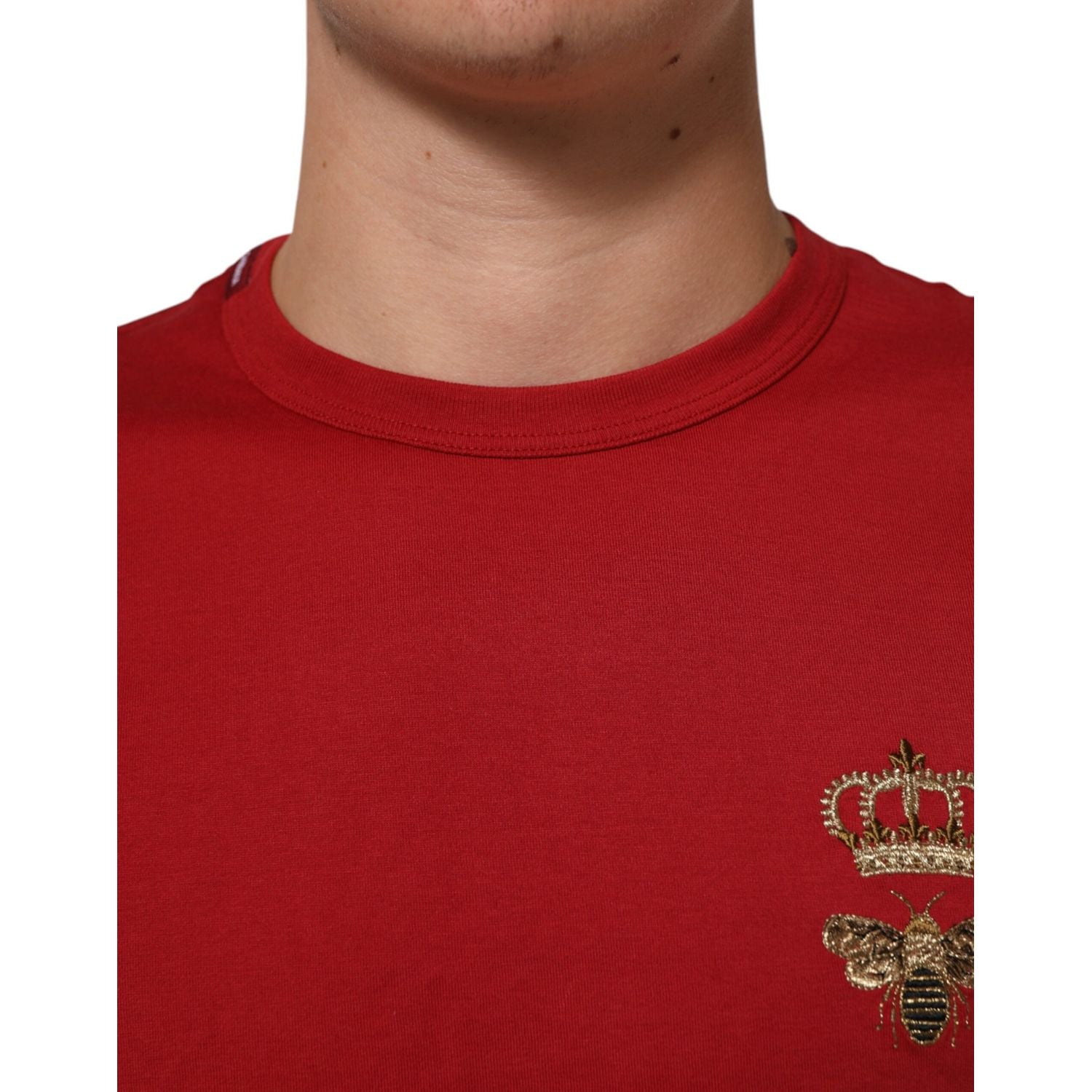 Dolce & Gabbana Red Crown Bee Cotton Short Sleeve T-shirt
