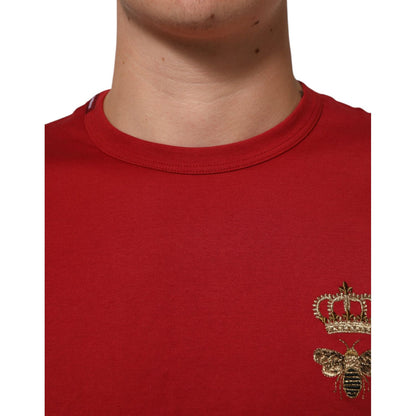 Dolce & Gabbana Red Crown Bee Cotton Short Sleeve T-shirt