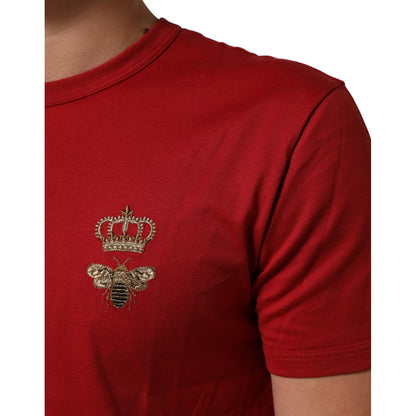 Dolce & Gabbana Red Crown Bee Cotton Short Sleeve T-shirt