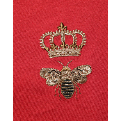 Dolce & Gabbana Red Crown Bee Cotton Short Sleeve T-shirt