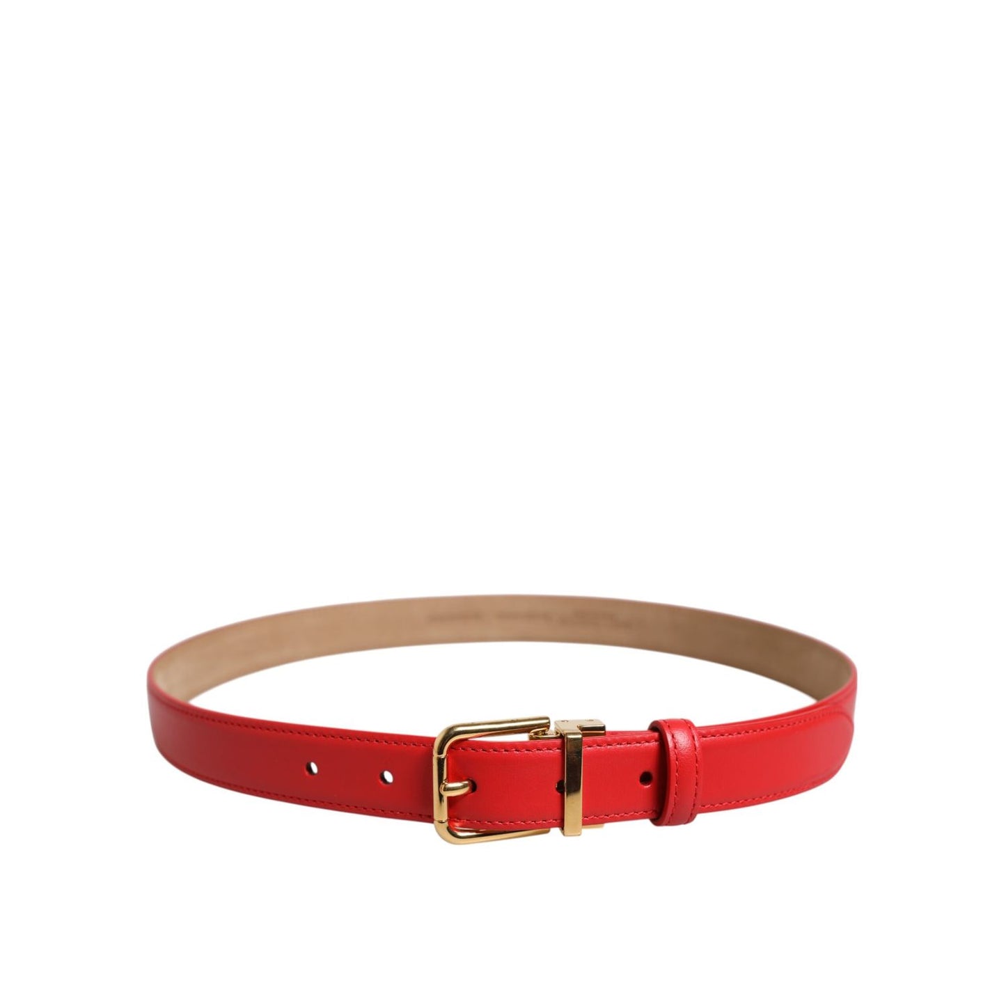Dolce & Gabbana Red Leather Gold Metal Buckle Cintura Belt