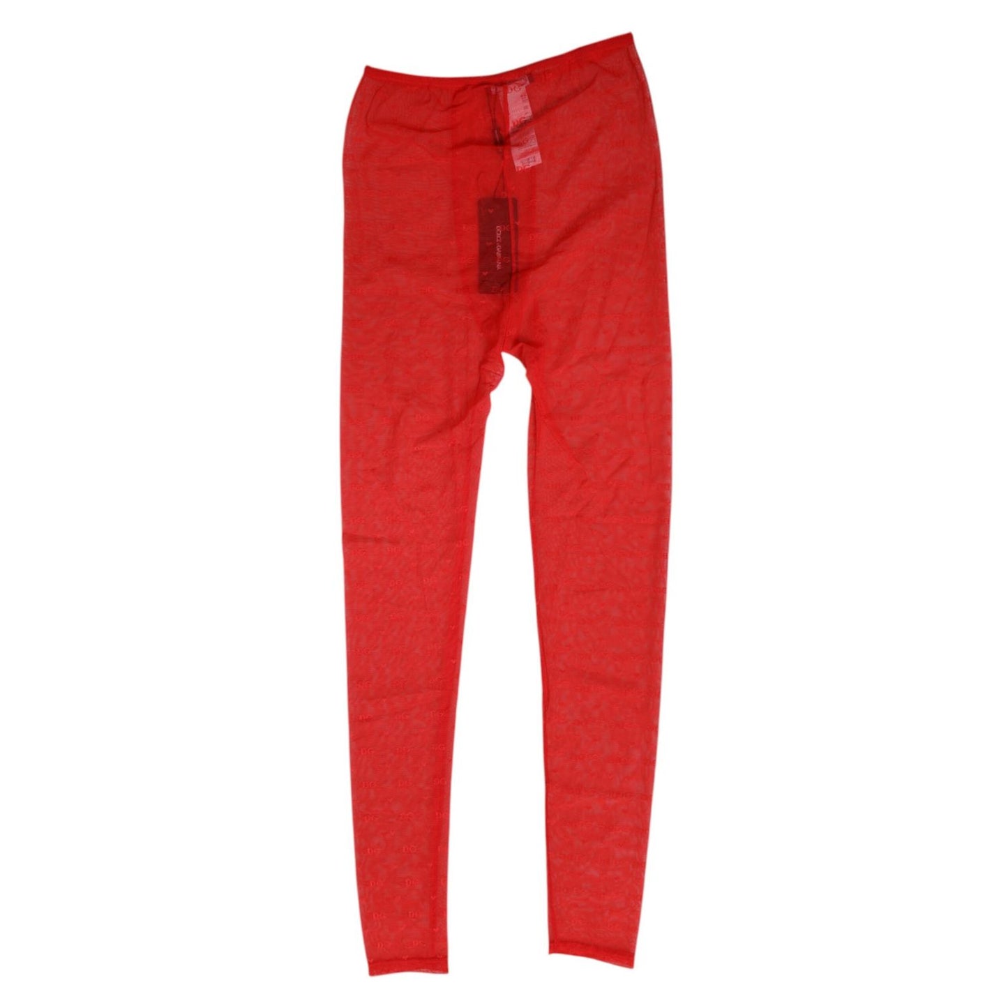 Dolce & Gabbana Red Nylon Logo Lace Leggings Pants Underwear, luxurious Italian design, mid-rise, soft nylon-elastane, stylish.