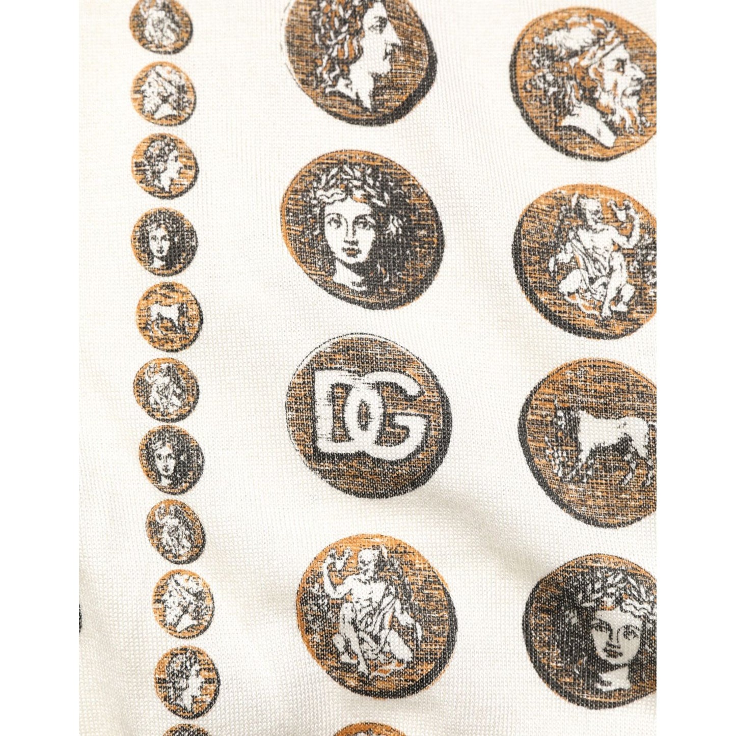 Dolce & Gabbana Silk Ivory Coin Print Logo Men Polo T-shirt