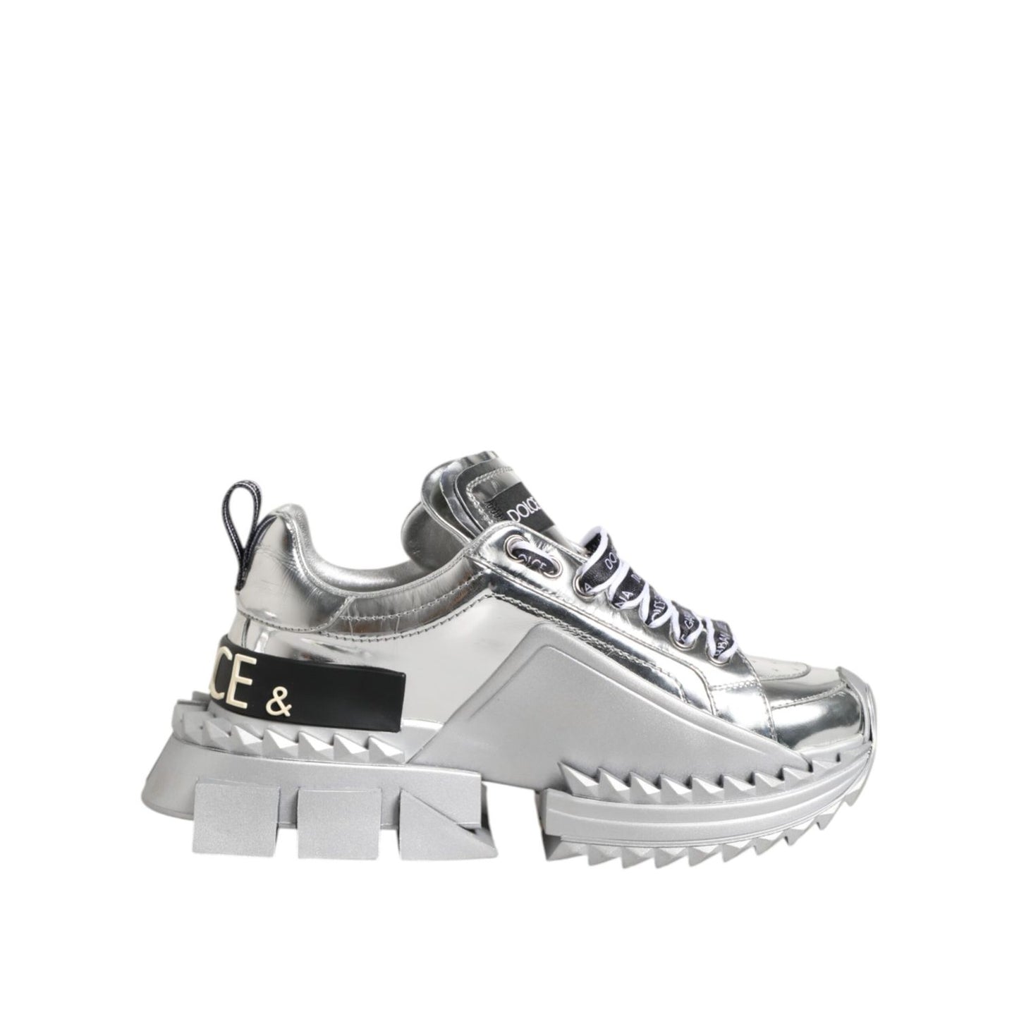 Dolce & Gabbana Silver Leather Super Queen Sneakers Shoes