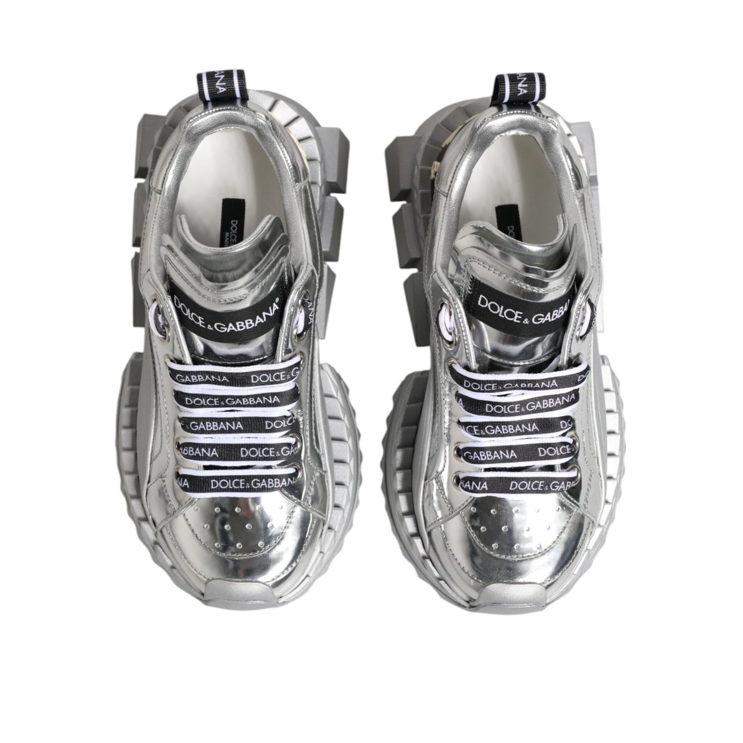 Dolce & Gabbana Silver Leather Super Queen Sneakers Shoes