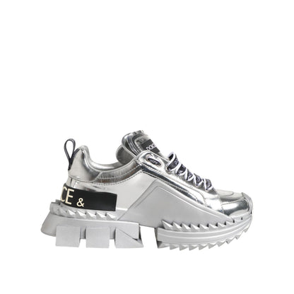 Dolce & Gabbana Silver Leather Super Queen Sneakers Shoes