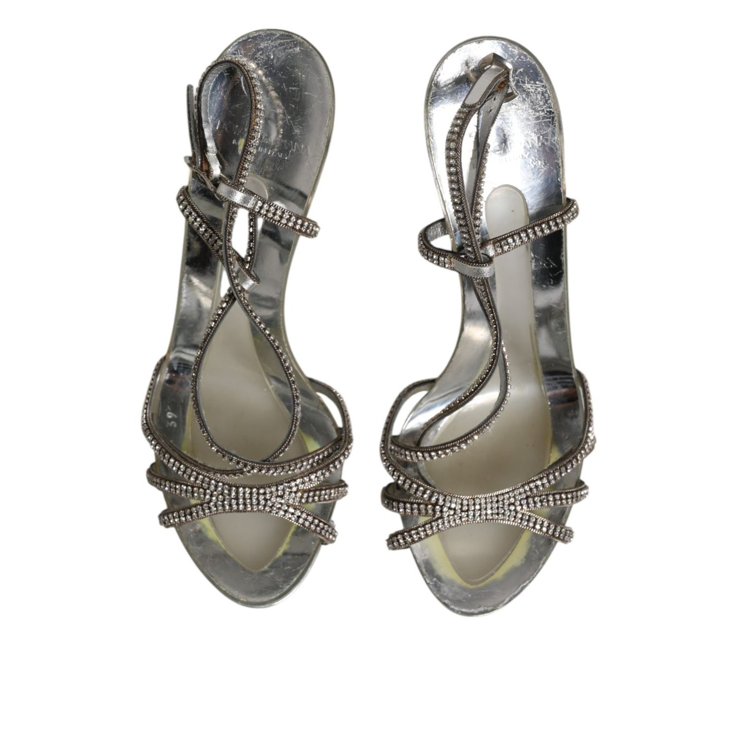 Dolce & Gabbana Silver Strass Ankle Strap Heels Sandals Shoes