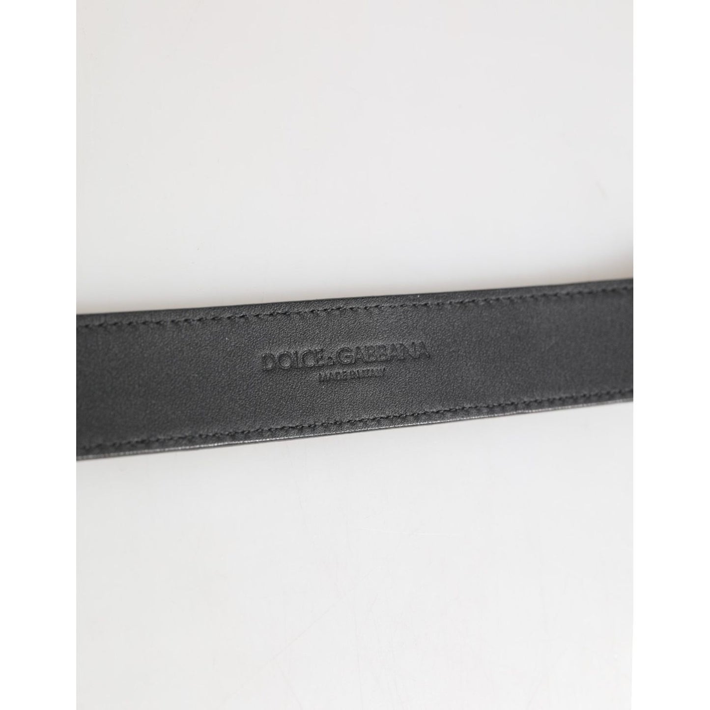 Dolce & Gabbana Silver Textured Leather Gold Tone Metal Neckband