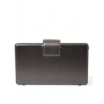 Dolce & Gabbana Steel Gray Leather Box Shape Shoulder Gold DG Logo Plaque Bag