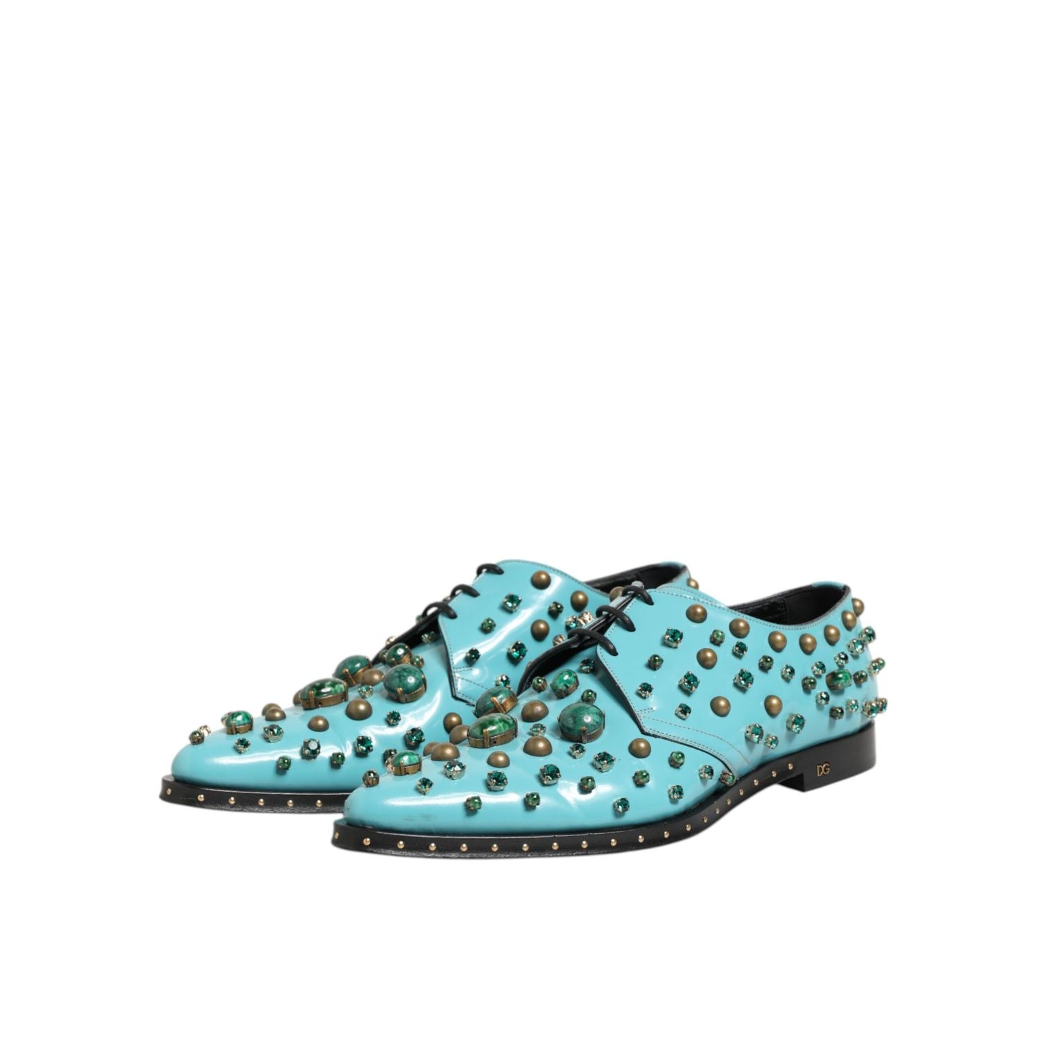 Dolce & Gabbana Turquoise Crystal Embellished Men Derby Shoes