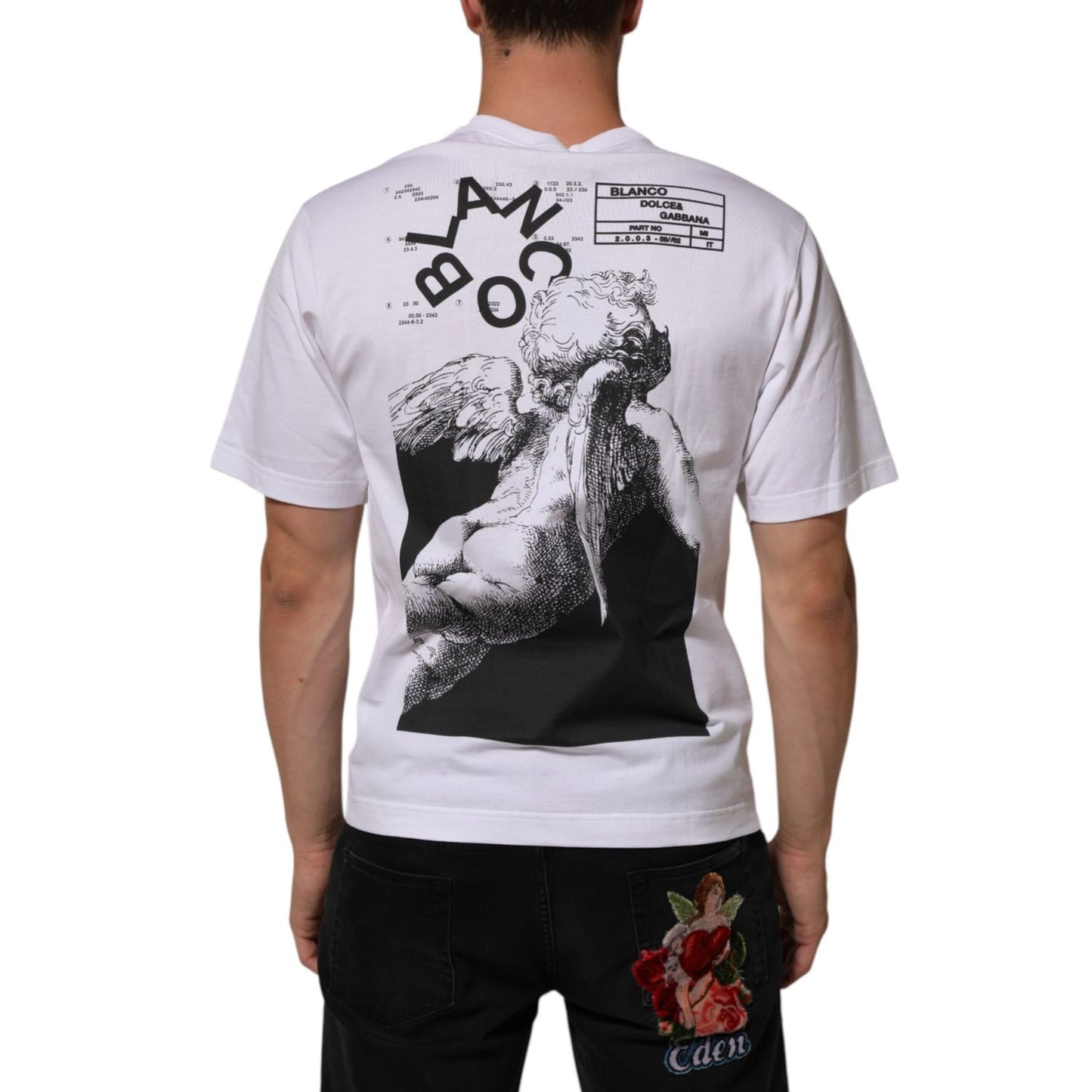 Dolce & Gabbana White Angel Print Cotton Men Crew Neck T-shirt