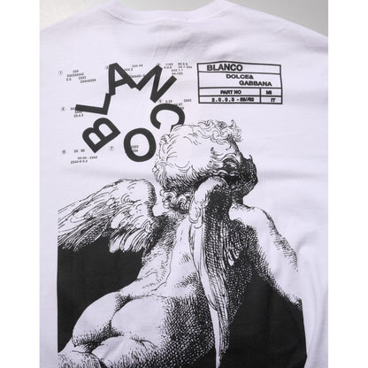 Dolce & Gabbana White Angel Print Cotton Men Crew Neck T-shirt