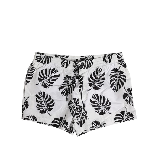Dolce & Gabbana White Black Print Beachwear Shorts Swimwear
