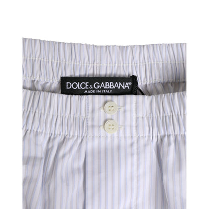 Dolce & Gabbana White Blue Cotton Striped Button Fly Shorts Swimwear