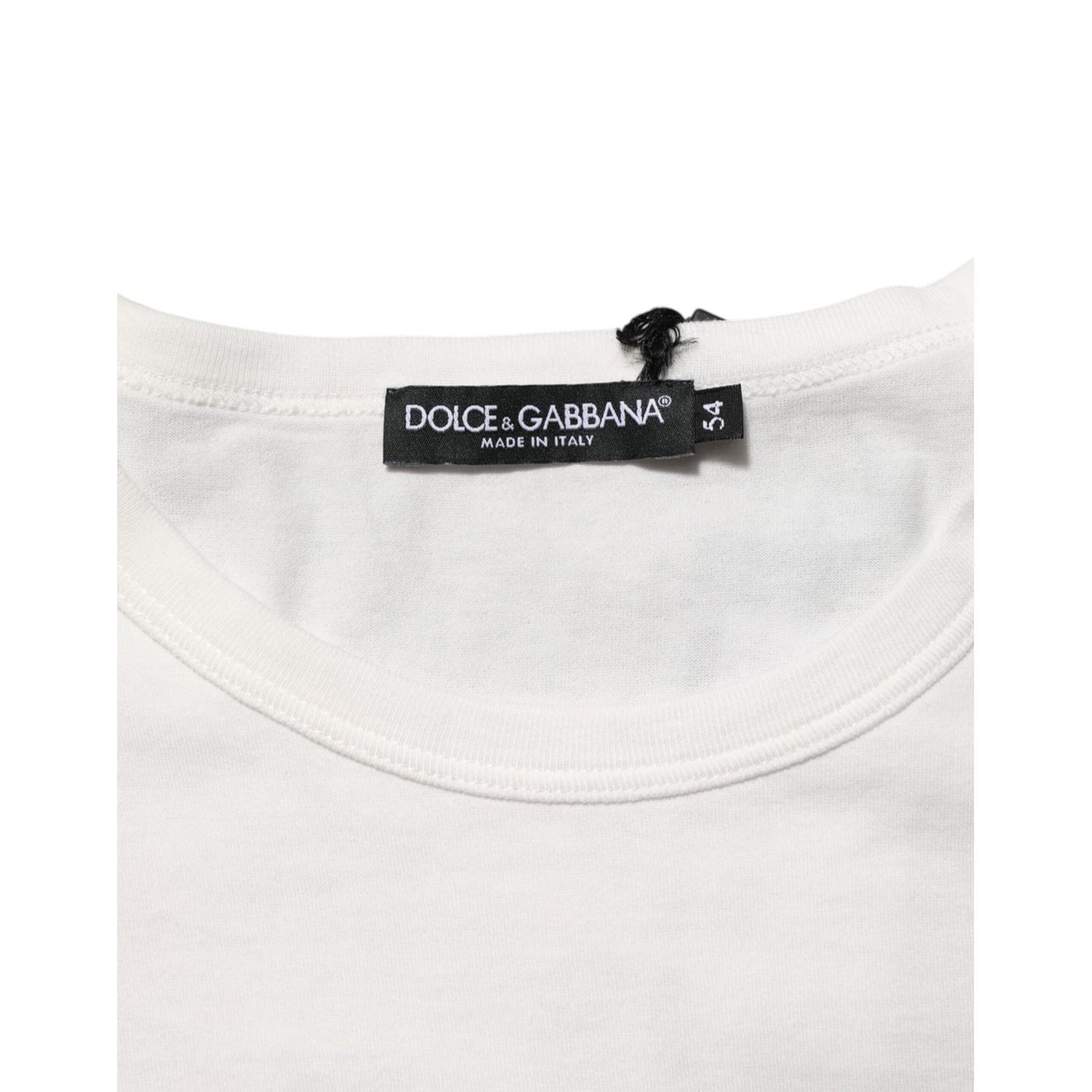 Dolce & Gabbana White Cotton DG Crown Embossed Men T-shirt