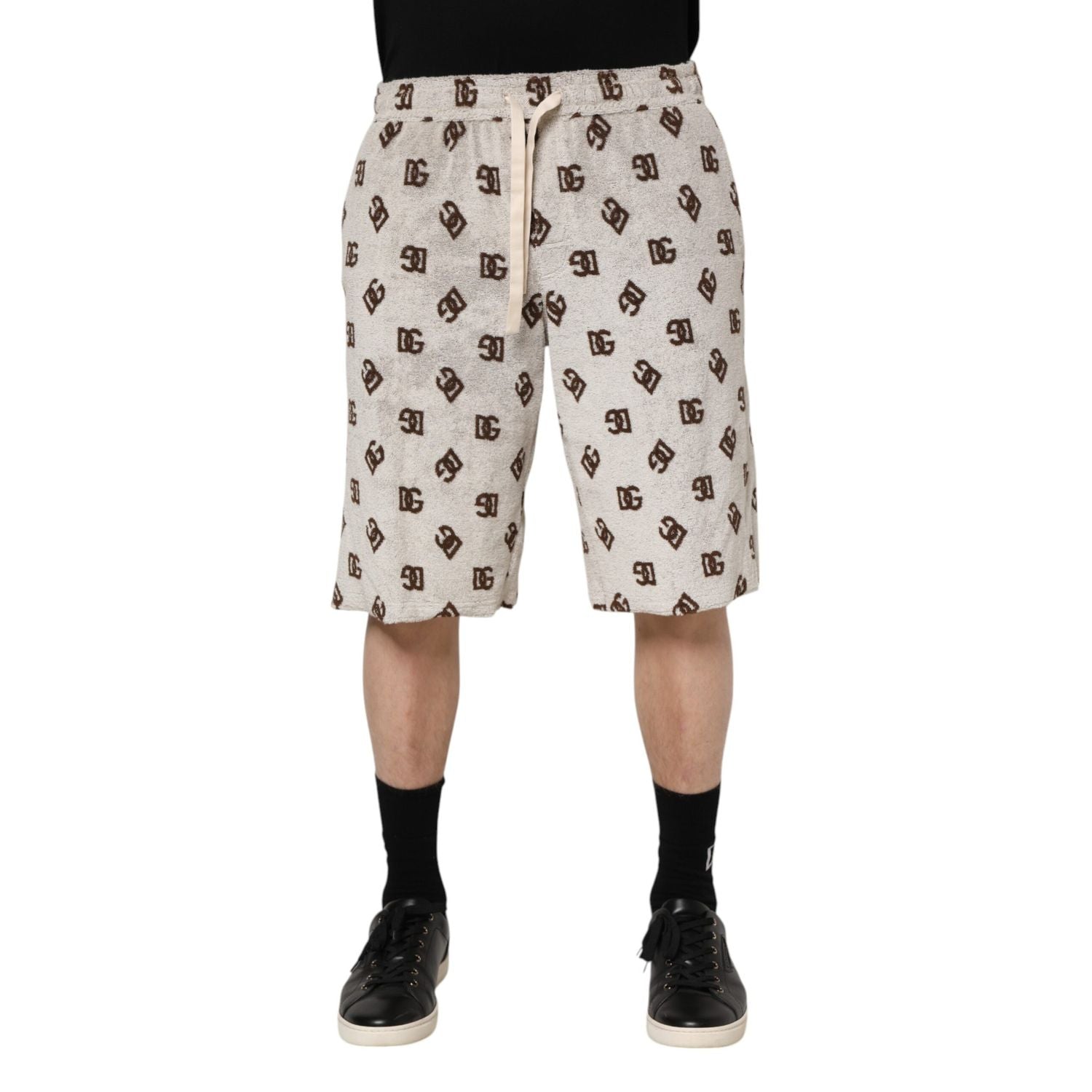 Dolce & Gabbana White Cotton DG Mania Print Men Bermuda Shorts
