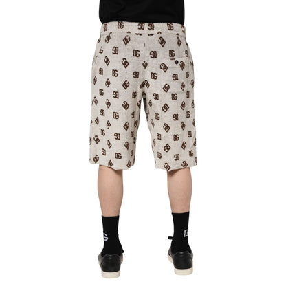 Dolce & Gabbana White Cotton DG Mania Print Men Bermuda Shorts