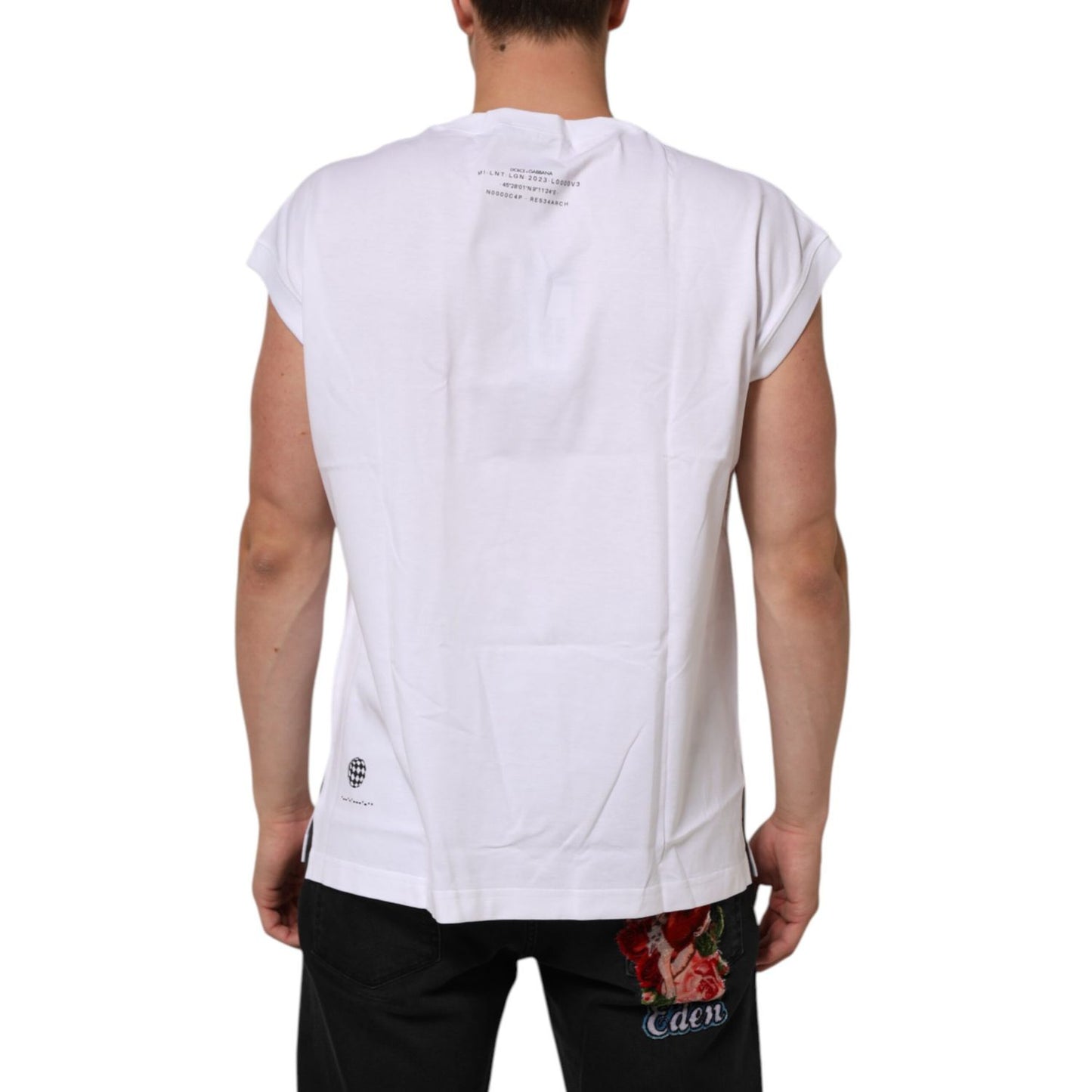 Dolce & Gabbana White Cotton Sleeveless Printed Tank T-shirt