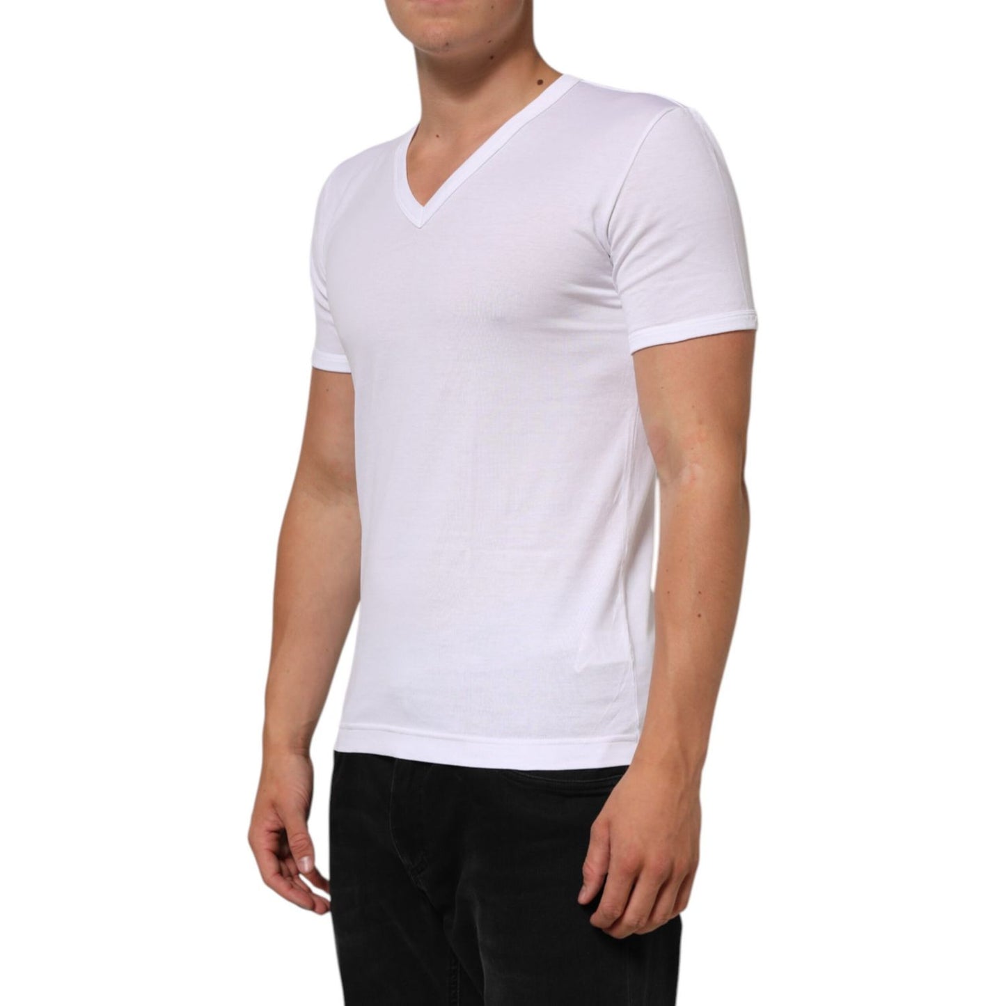 Dolce & Gabbana White Cotton V-Neck Short Sleeves T-shirt
