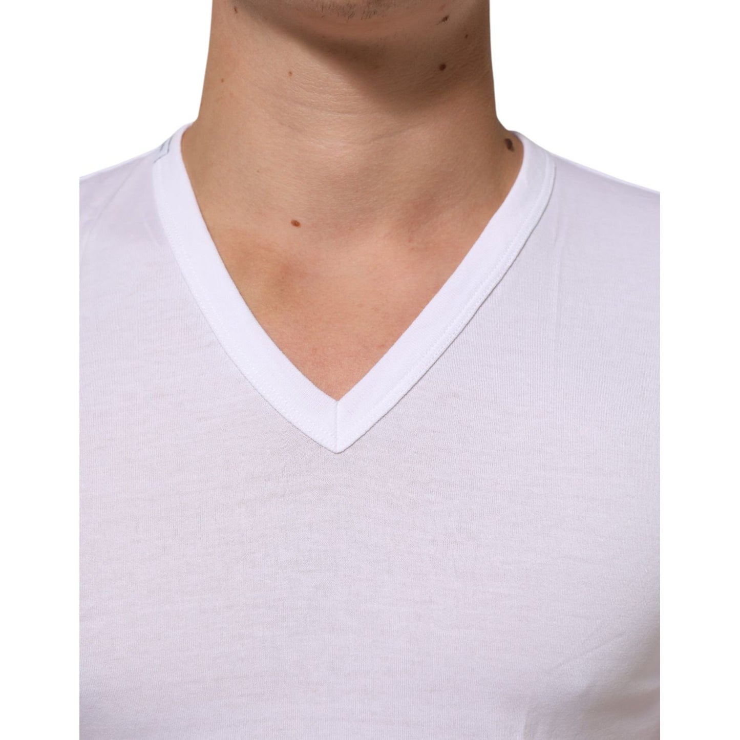 Dolce & Gabbana White Cotton V-Neck Short Sleeves T-shirt