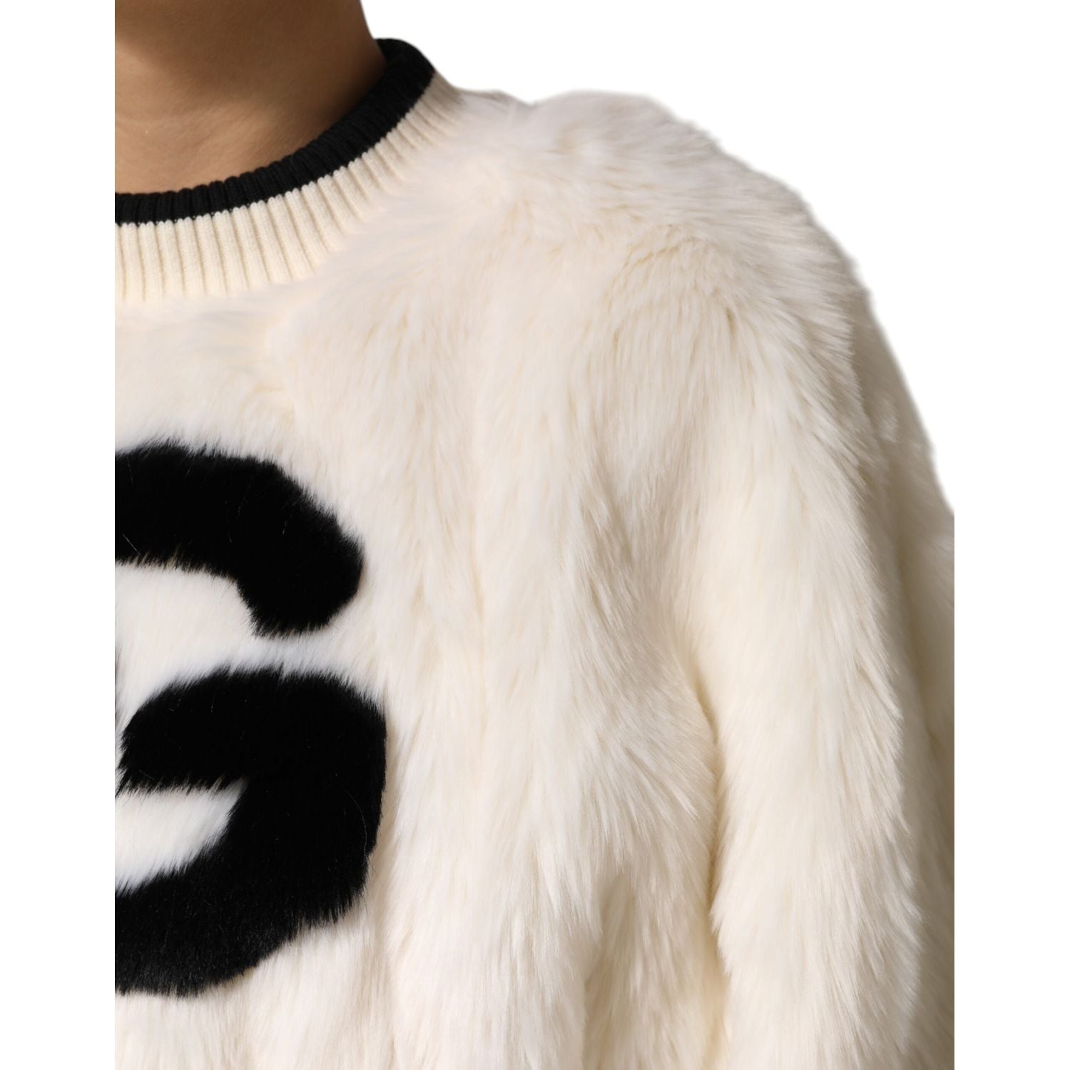 Dolce & Gabbana White Cropped Faux Fur DG Sweatshirt Sweater