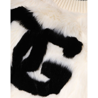 Dolce & Gabbana White Cropped Faux Fur DG Sweatshirt Sweater