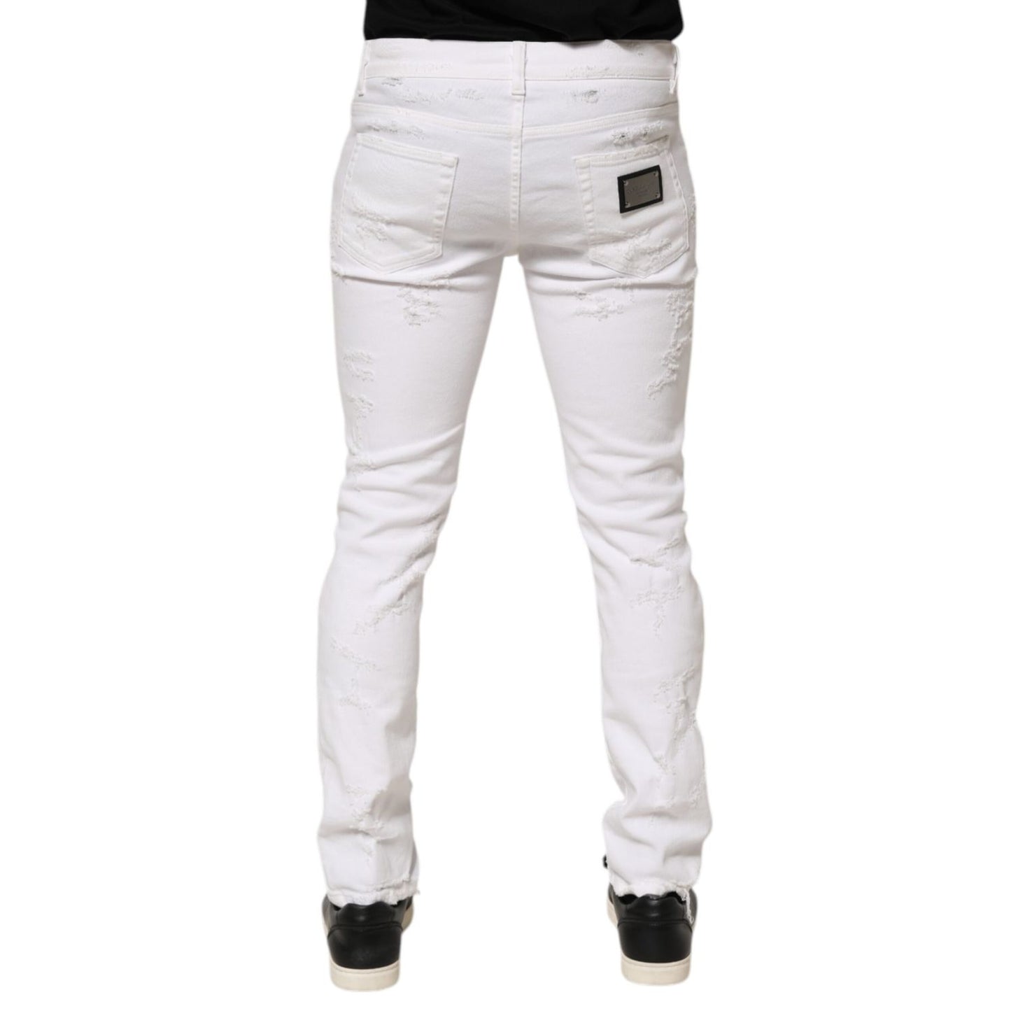 Dolce & Gabbana White Distressed Ripped Denim Trouser Jeans