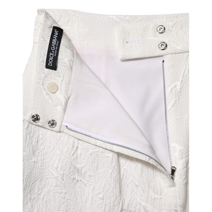 Dolce & Gabbana White Floral Brocade A-line High Waist Skirt