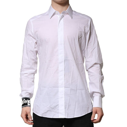 Dolce & Gabbana White GOLD Cotton Men Dress Formal Shirt