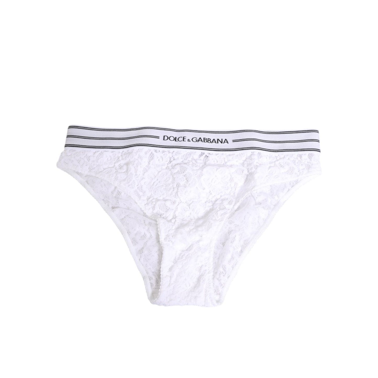 Dolce & Gabbana White Lace Slip Brief Logo Waistband Underwear