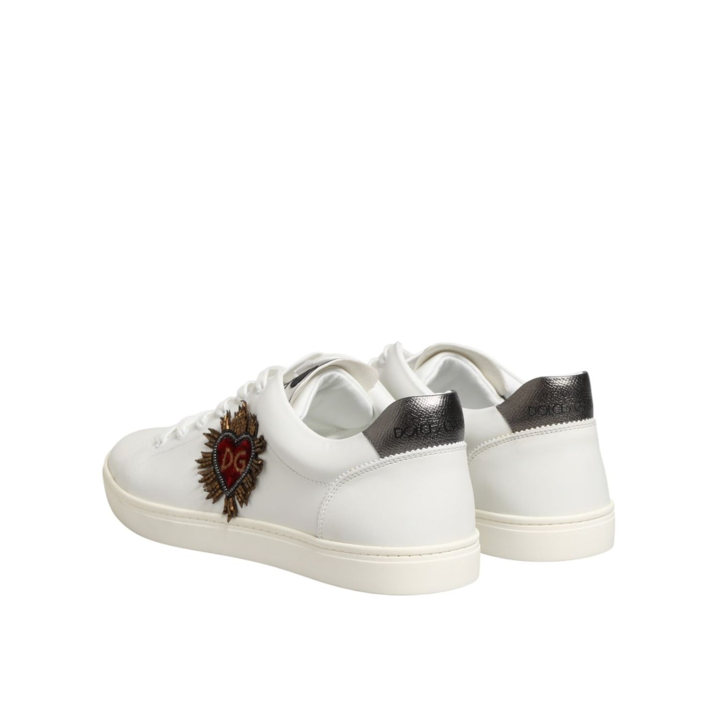 Dolce & Gabbana White Leather Heart Embellished Sneakers Shoes
