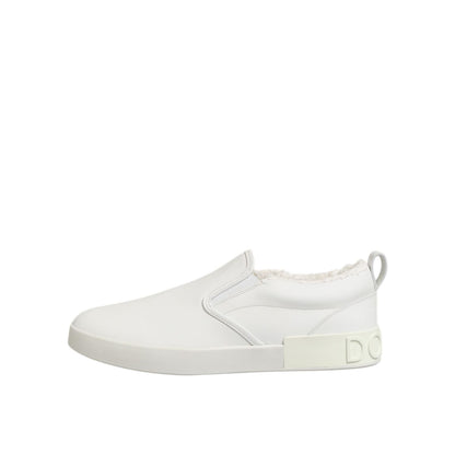 Dolce & Gabbana White Leather Low Top Slip On Sneakers Shoes