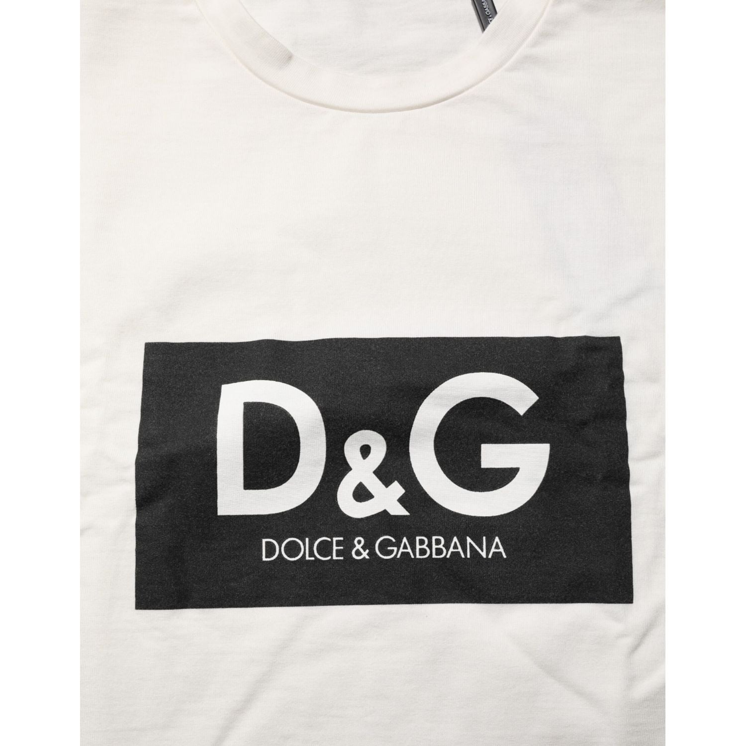 Dolce & Gabbana White Logo Print Cotton Crew Neck Men T-shirt