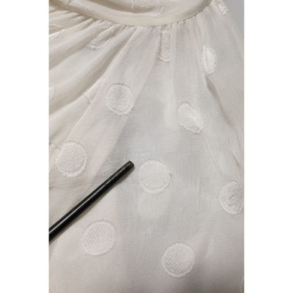 Dolce & Gabbana White Polka Sheer Silk Bow Tie Shirt Blouse Top