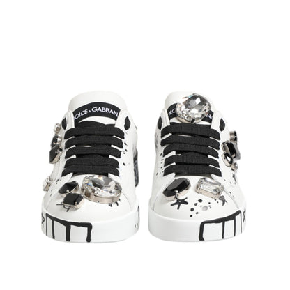 Dolce & Gabbana White Portofino Crystal Sneakers Shoes