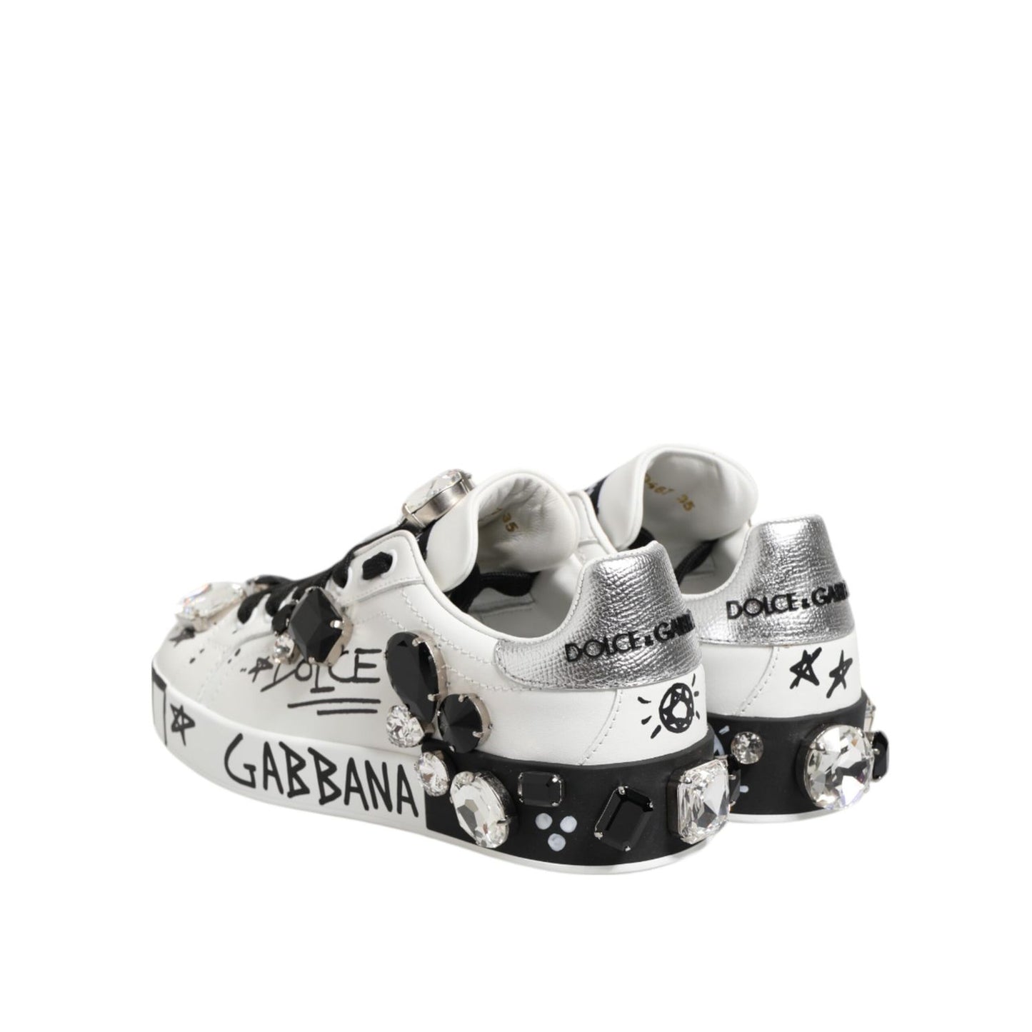 Dolce & Gabbana White Portofino Crystal Sneakers Shoes