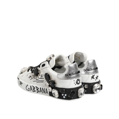 Dolce & Gabbana White Portofino Crystal Sneakers Shoes