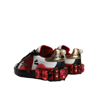 Dolce & Gabbana White Red Crystals Leather Portofino Sneakers Shoes