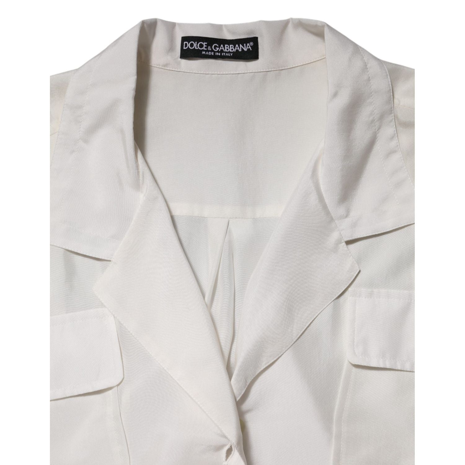 Dolce & Gabbana White Silk Collared 3/4 Sleeves Blouse Top