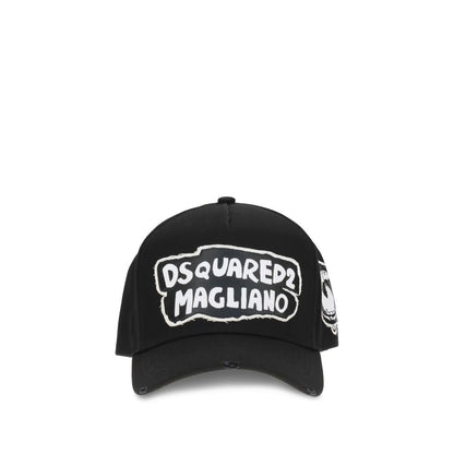 Dsquared² Black Cotton Cap (Baseball Hat) featuring a bold signature and adjustable fit, showcasing urban style and contemporary design.