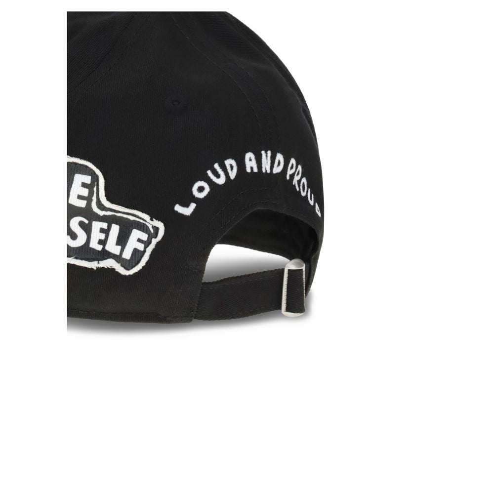 Dsquared² Black Cotton Cap (Baseball Hat) with side lettering and adjustable strap, AW25 urban style by Caten brothers.
