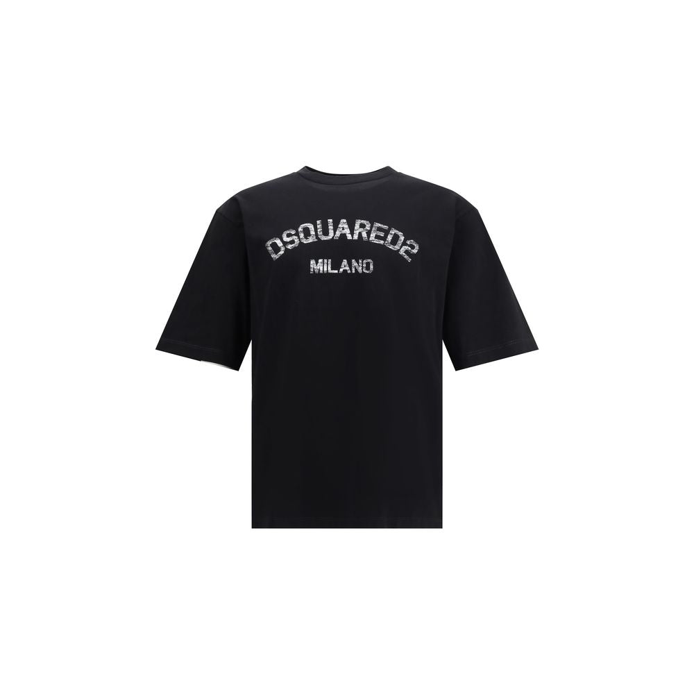 Alt Tag: Dsquared² Black Cotton T-Shirt with ribbed crew neck and iconic monogram, showcasing urban contemporary style and strong visual impact.