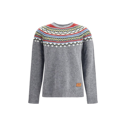 Dsquared² Gray Fleece Wool Sweatshirt with Nordic weave and leather patch