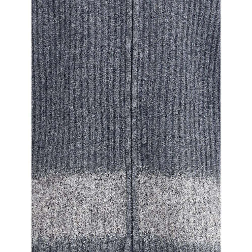 Detail of Dsquared² Gray Wool Cardigan showing ribbed knit texture and distinctive mohair band.