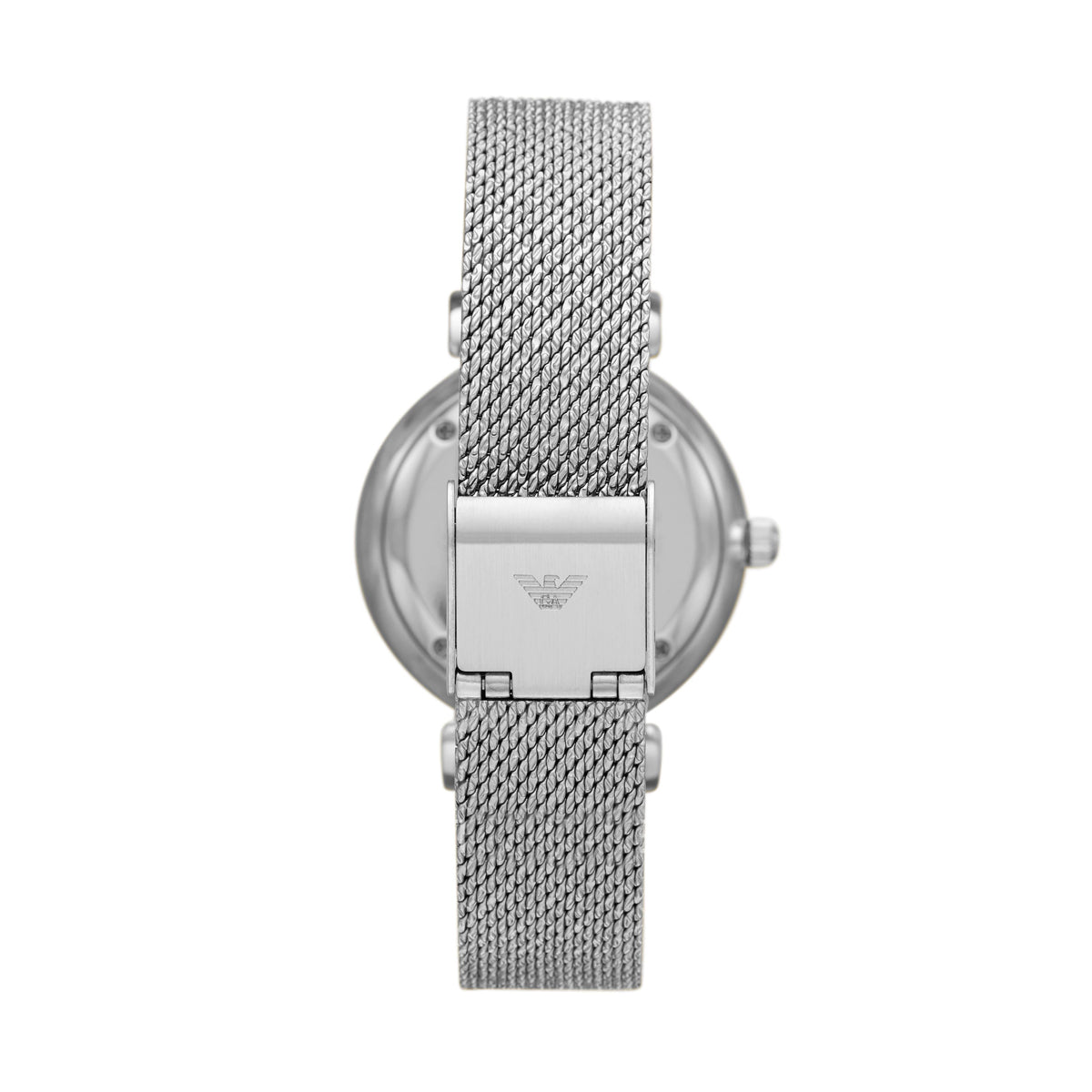 Back view of EMPORIO ARMANI Mod. AR11319 wristwatch with stainless steel bracelet and water resistance.