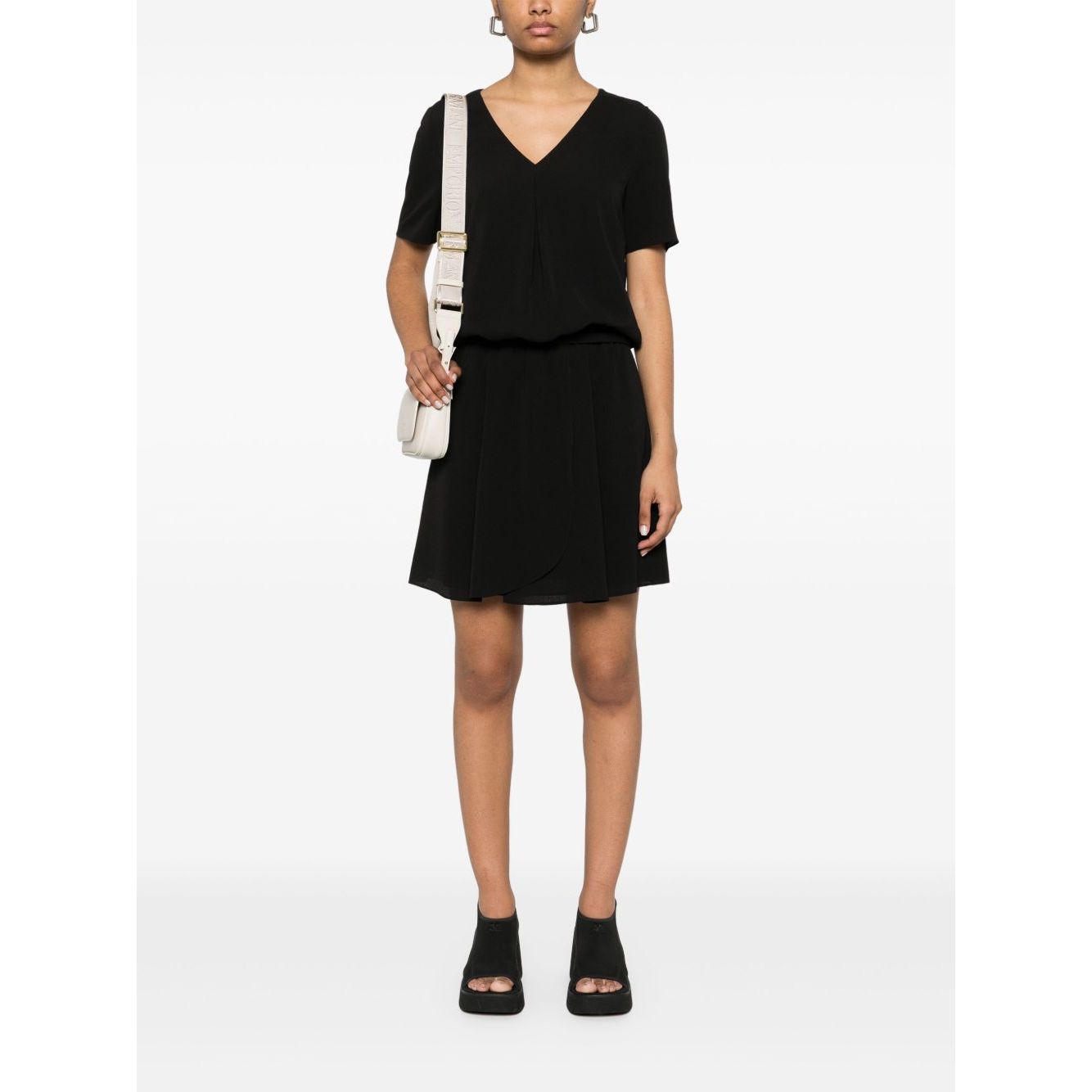 Emporio Armani Short dress with gathered waist and belt in flowing crepe