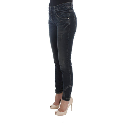 Ermanno Scervino Blue Cotton Blend Slim Fit Jeans, Italian-made, 96% Cotton, 4% Elastane, elegant design with high heels.