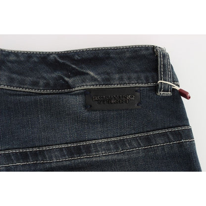 Ermanno Scervino Blue Cotton Blend Slim Fit Jeans with brand label, close-up view of luxury Italian denim.
